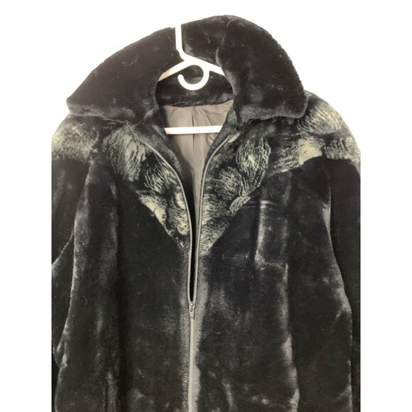 Vintage 90s Hillmoor NY Black Faux Fur Coat Zip Size L/XL RD10707 Teddy EUC USA - Picture 7 of 10